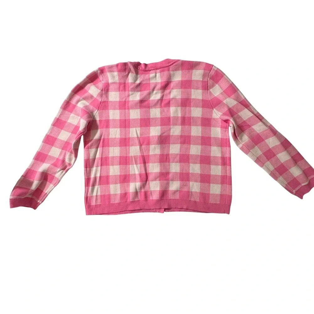 Talbots Petite Pink Gingham Buffalo Check Button Front Cardigan Sweater LP